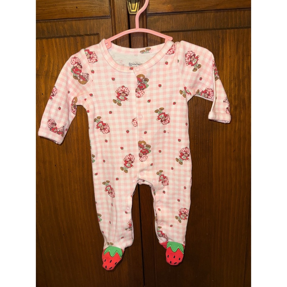 Strawberry Shortcake Pink Gingham Footed Sleeper Pajamas Newborn NB